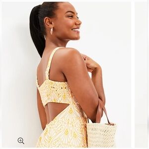 LOFT Orange/ White Embroidered Spaghetti-Strap Maxi Dress Size 10 P